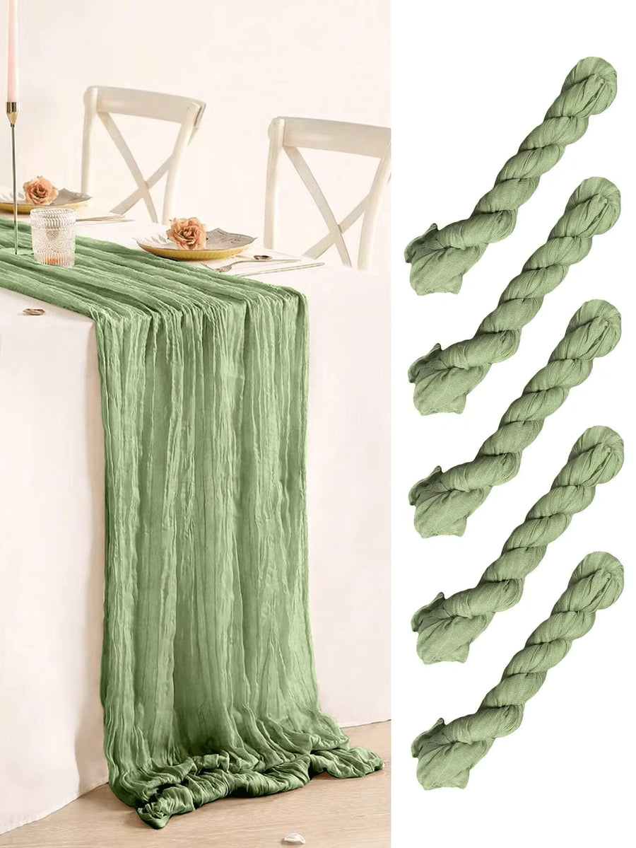1/2/3/5pcs Set Light Green Pleated Table Runner, Suitable For Holiday Birthday Party Decoration, Wedding Supplies, Holiday Home Party Room Dining Table Decor, Baby Shower, Bridal Shower, Banquet Party Table Runner, Gauze Table Runner, Wedding Decoration