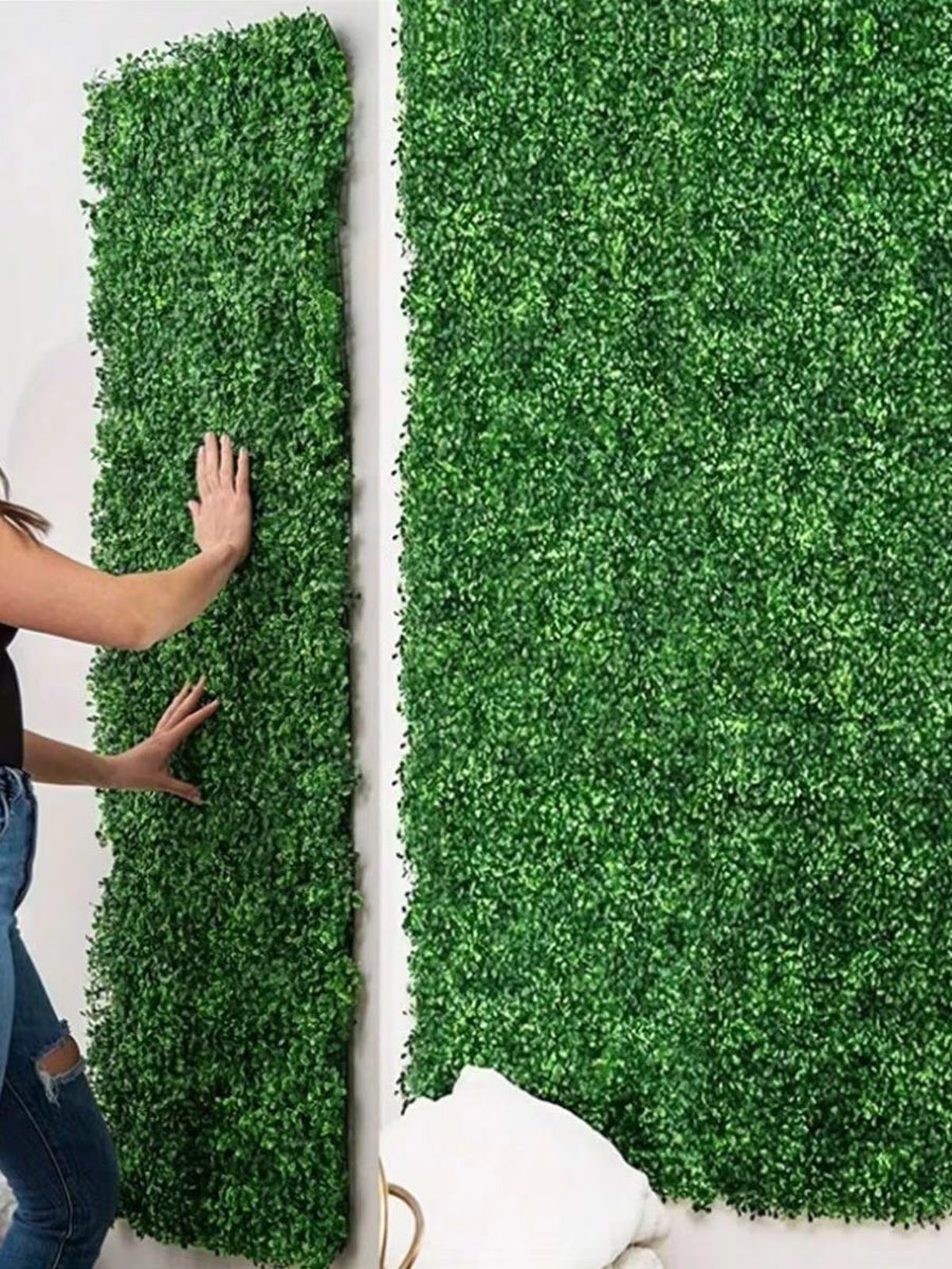 Artificial Grass Wall, Green Faux Leaves Panel Wall Decoration, Faux Ivy Vines, Suitable For Garden, Courtyard, Simple Artificial Leaf Home Decor